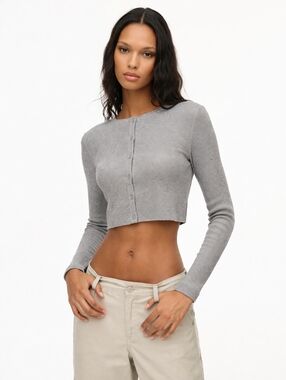 Tna | Waffle West Longsleeve Cropped Top In Gray, Size M
